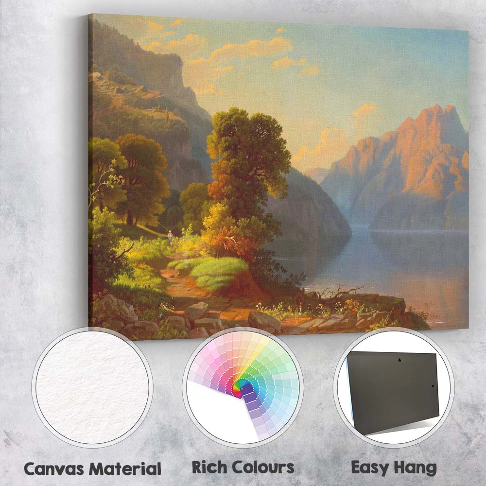 Majestic Mountain Lake Sunrise Classical Landscape Canvas Wall Art Print Decor Picture Ready to Hang