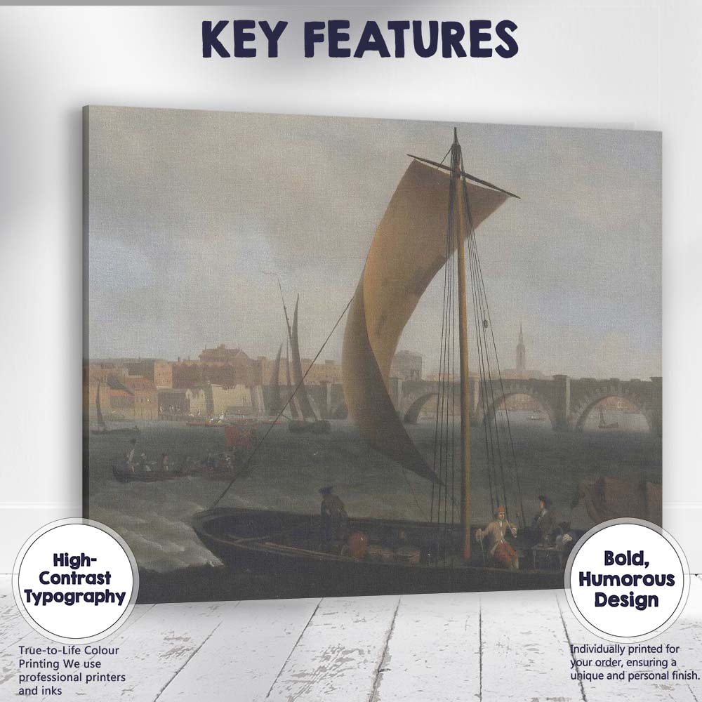 Historic Riverside Sailing Boats Stone Bridge Harbour Canvas Wall Art Print Decor Picture Ready to Hang