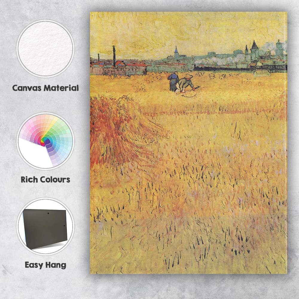 Golden Wheat Field Harvest Scene Post Impressionist Country Landscape Canvas Wall Art Print Decor Picture Ready to Hang