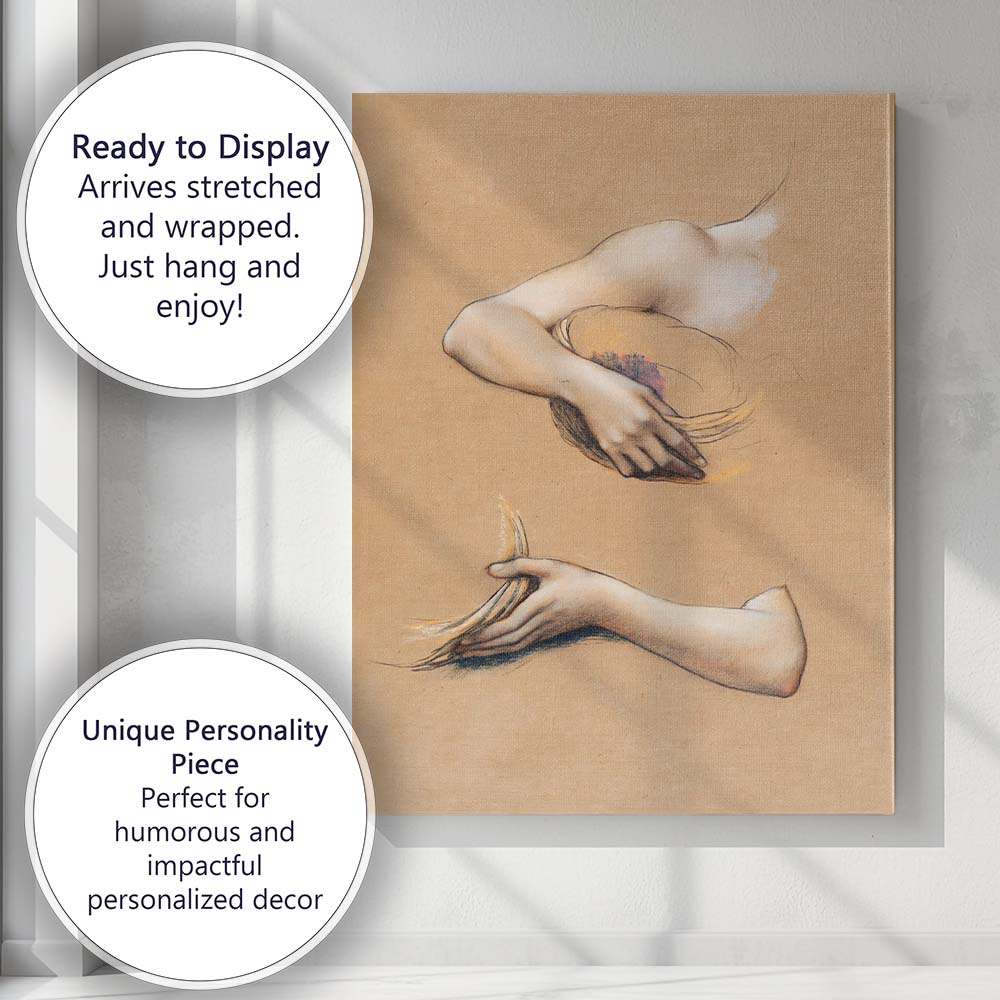 Minimalist Figurative Hand Study Sketch on Kraft Paper Canvas Wall Art Print Decor Picture Ready to Hang