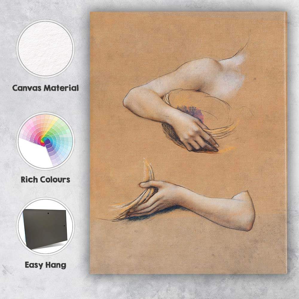 Minimalist Figurative Hand Study Sketch on Kraft Paper Canvas Wall Art Print Decor Picture Ready to Hang