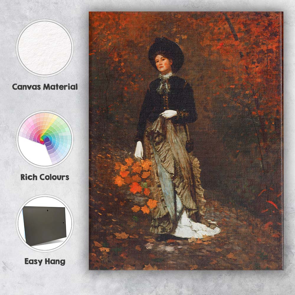 Elegant Victorian Lady Autumn Leaves Portrait Painting Canvas Wall Art Print Decor Picture Ready to Hang