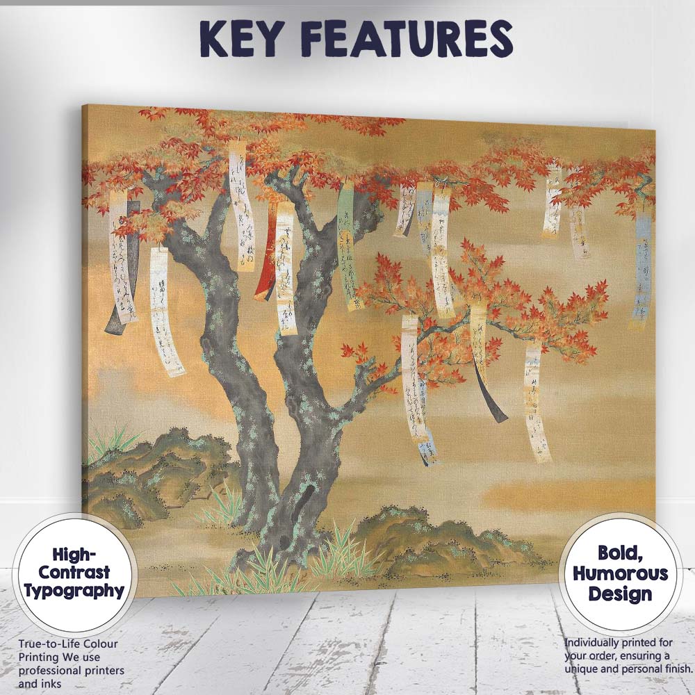 Japanese Maple Tree Autumn Leaves Traditional Oriental Painting Canvas Wall Art Print Decor Picture Ready to Hang