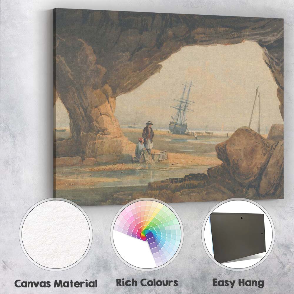 Coastal Cave Seascape With Sailing Ship Maritime Watercolour Landscape Canvas Wall Art Print Decor Picture Ready to Hang