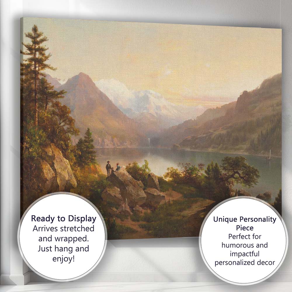 Majestic Mountain Lake Panorama Alpine Landscape Sunset Canvas Wall Art Print Decor Picture Ready to Hang