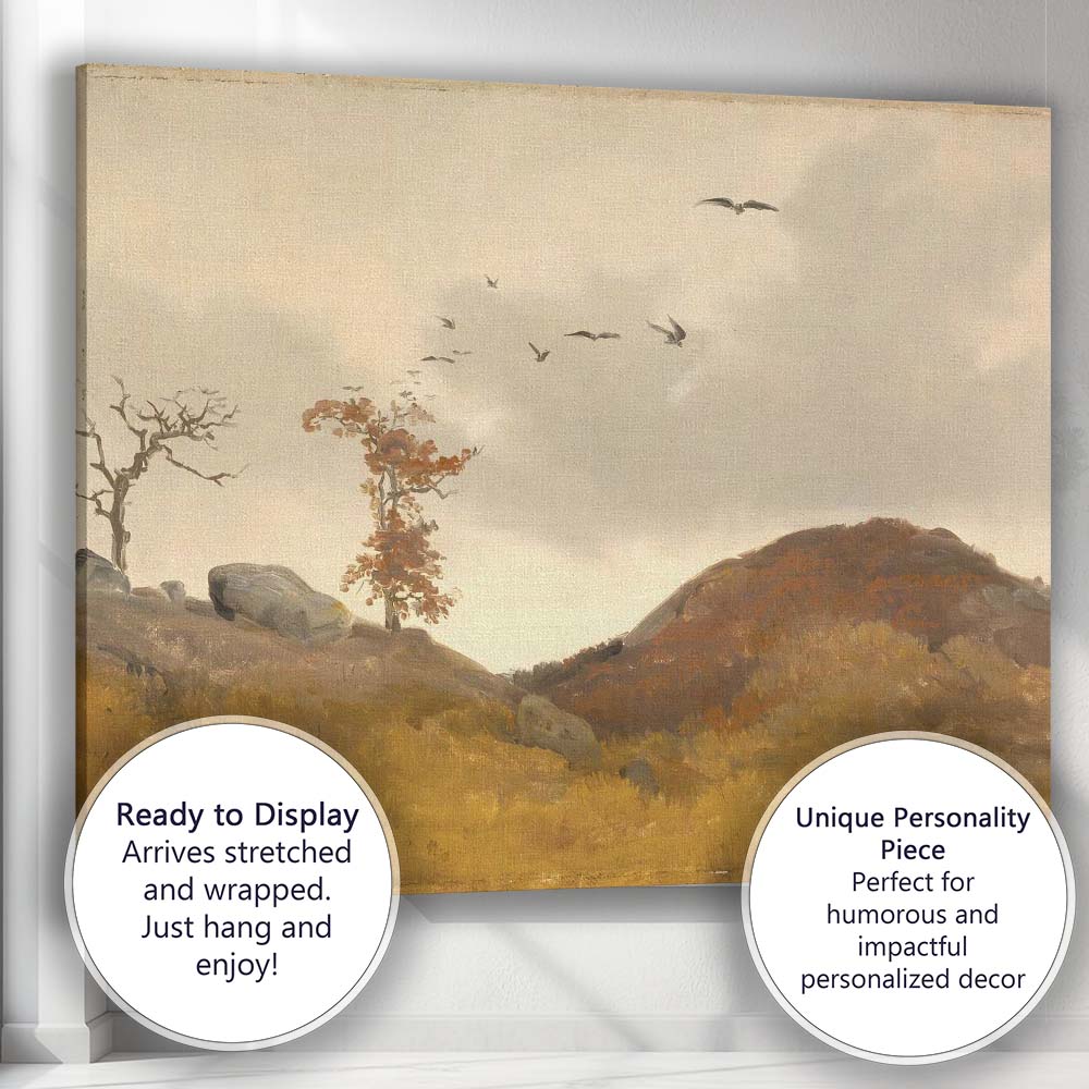 Rustic Moorland Birds in Flight Autumn Countryside Painting Canvas Wall Art Print Decor Picture Ready to Hang