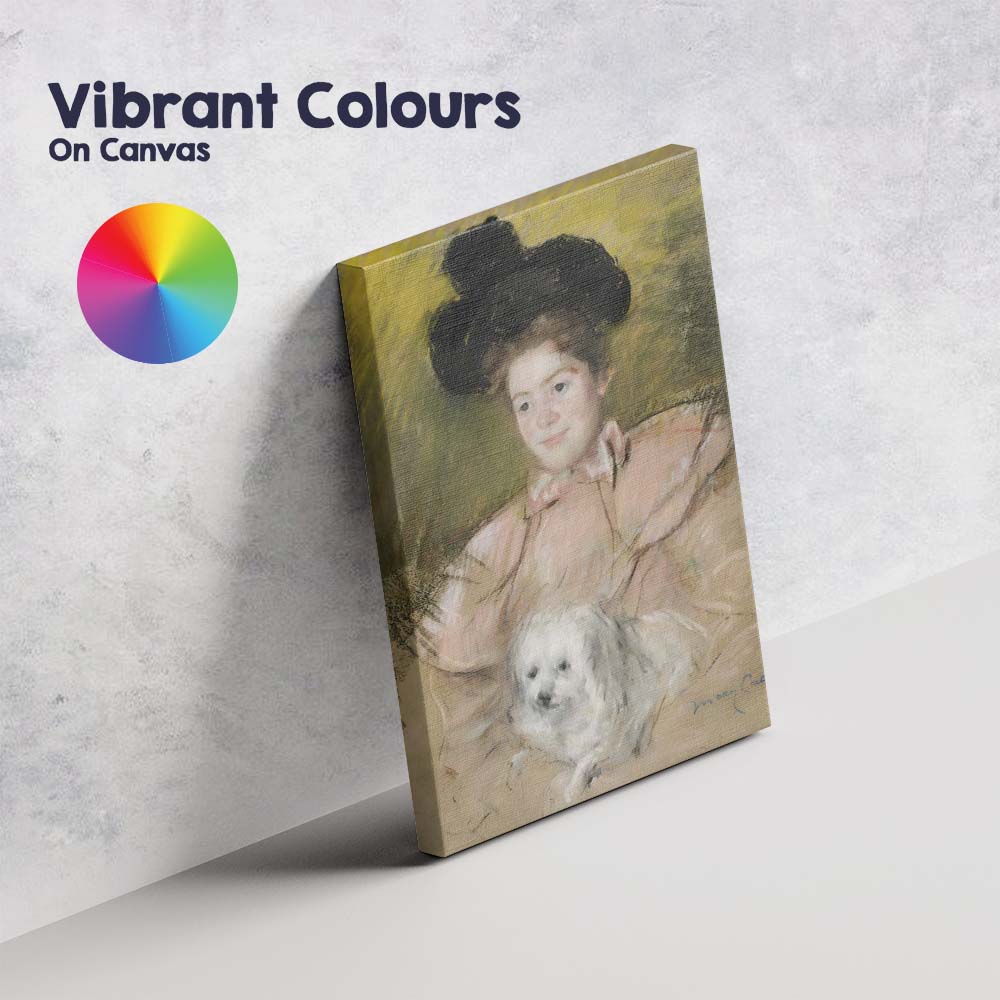 Elegant Lady With White Dog Pastel Portrait Belle Epoque Style Canvas Wall Art Print Decor Picture Ready to Hang