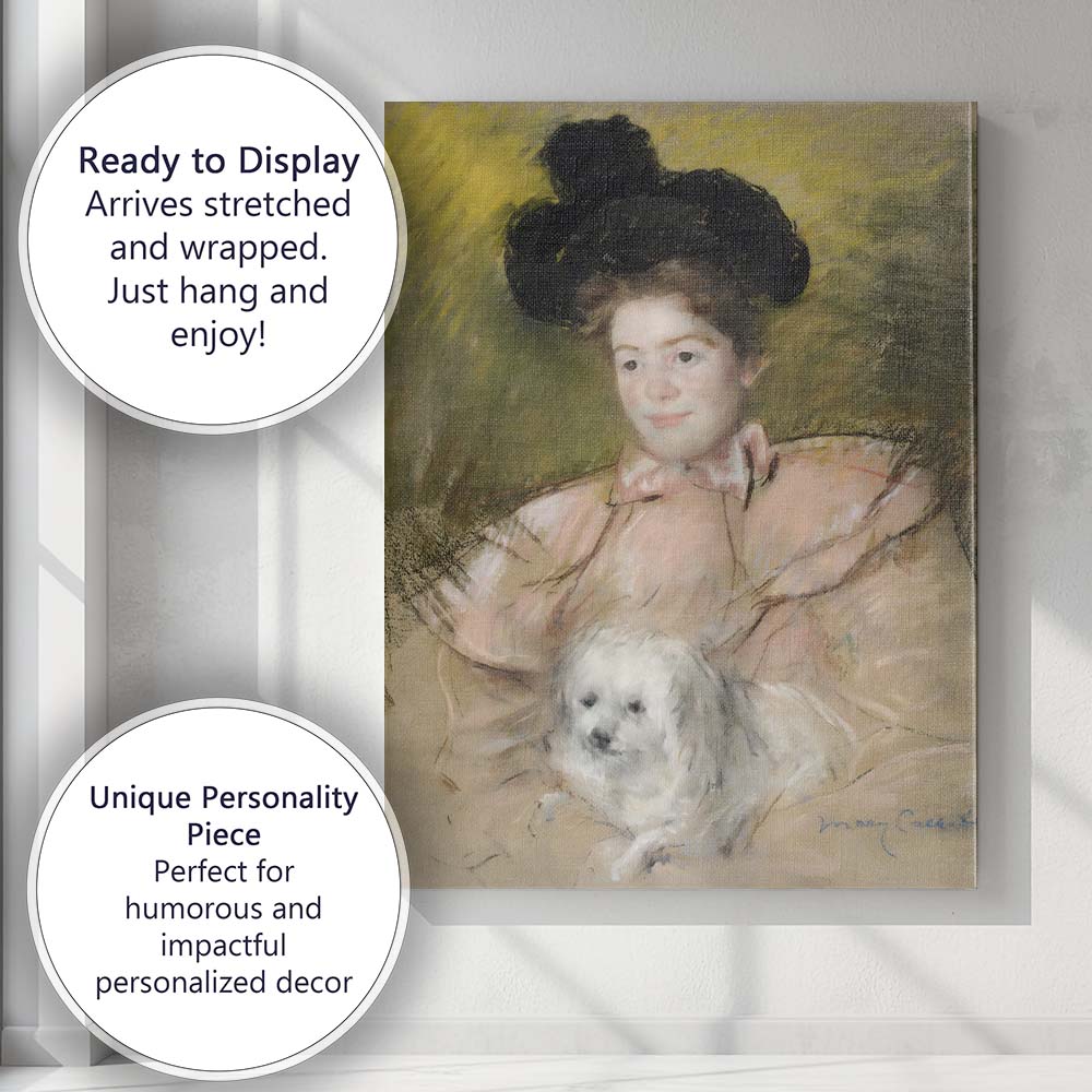 Elegant Lady With White Dog Pastel Portrait Belle Epoque Style Canvas Wall Art Print Decor Picture Ready to Hang