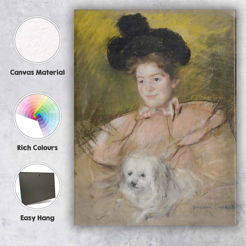 Elegant Lady With White Dog Pastel Portrait Belle Epoque Style Canvas Wall Art Print Decor Picture Ready to Hang
