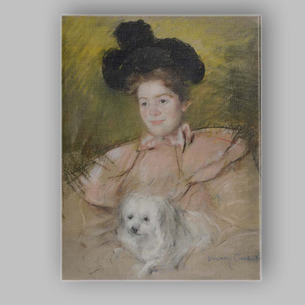 Elegant Lady With White Dog Pastel Portrait Belle Epoque Style Canvas Wall Art Print Decor Picture Ready to Hang