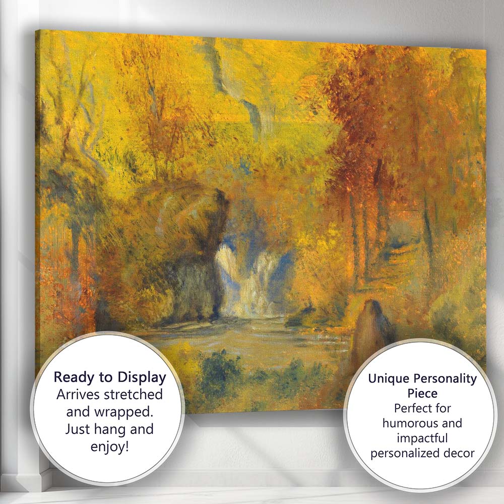Golden Woodland Waterfall Impressionist Forest Landscape Canvas Wall Art Print Decor Picture Ready to Hang