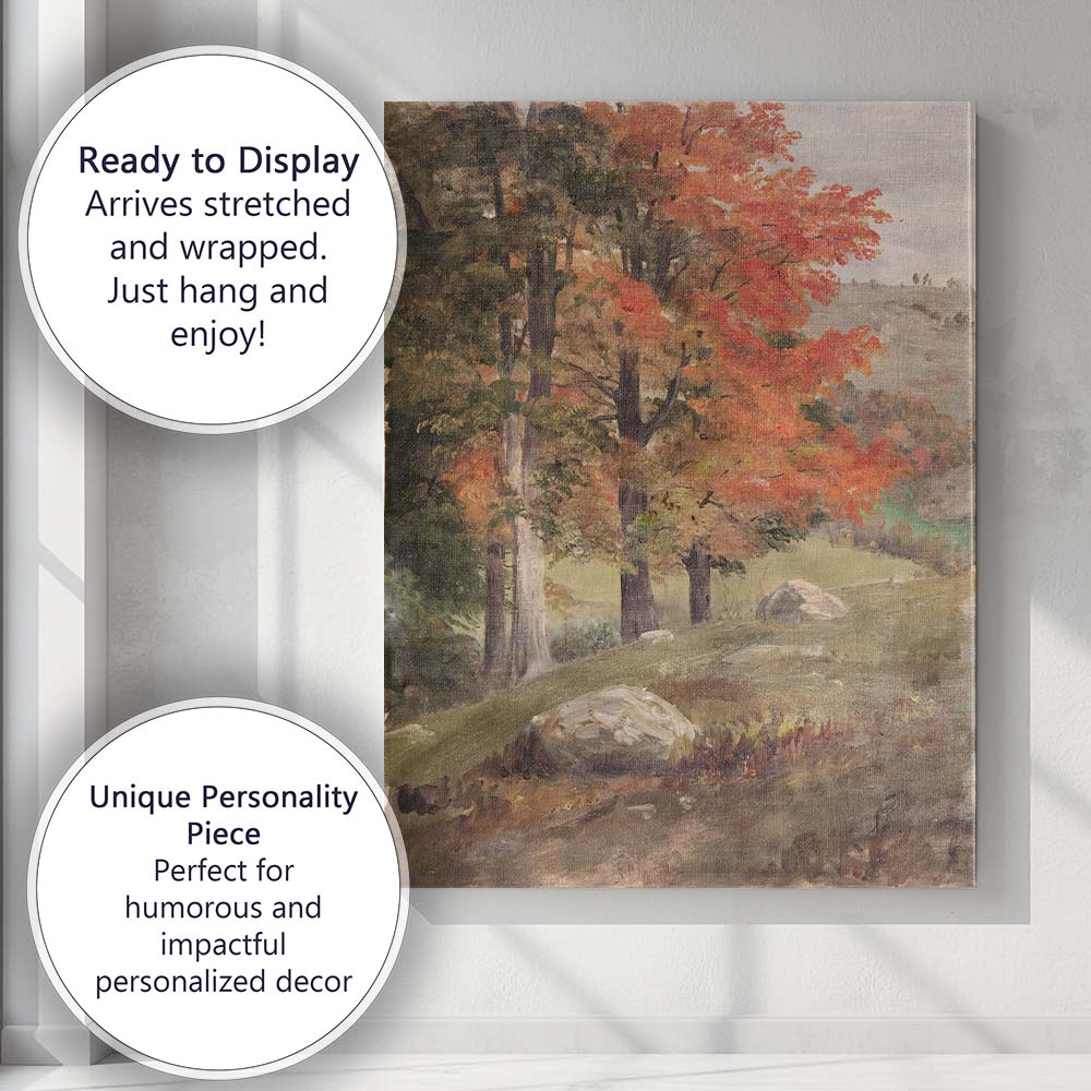 Autumn Forest Trees Warm Rustic Landscape Oil Painting Canvas Wall Art Print Decor Picture Ready to Hang