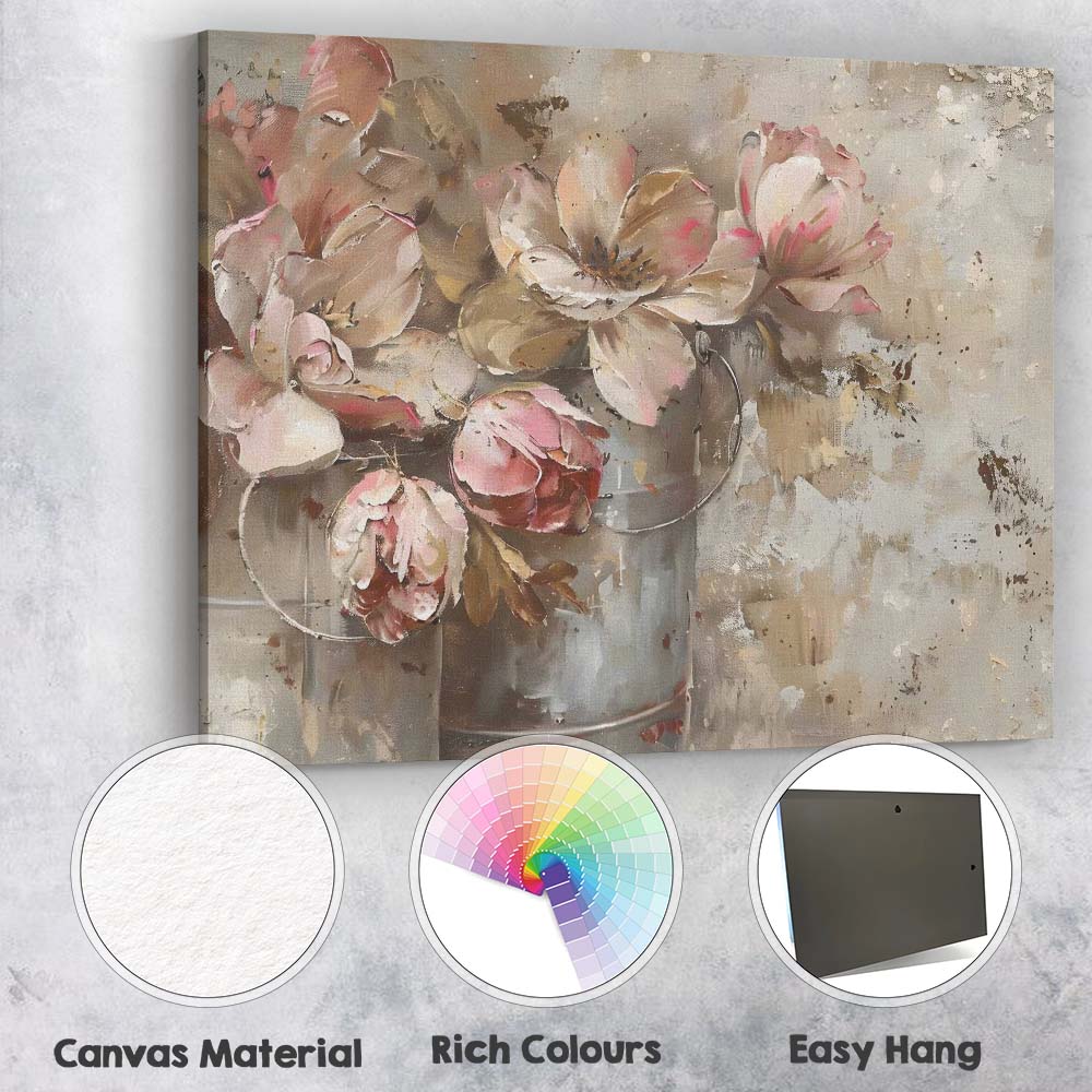 Soft Blush Floral Bouquet Abstract Still Life Canvas Wall Art Print Decor Picture Ready to Hang