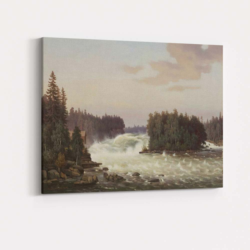 Dramatic Forest Waterfall River Rapids Scenic Landscape Canvas Wall Art Print Decor Picture Ready to Hang