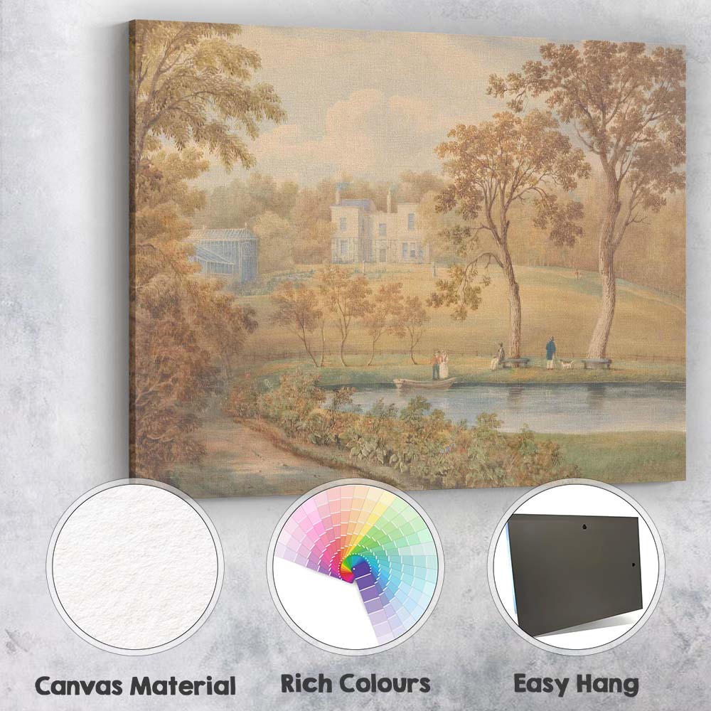 Elegant Country House Garden Lake Landscape Watercolour Canvas Wall Art Print Decor Picture Ready to Hang