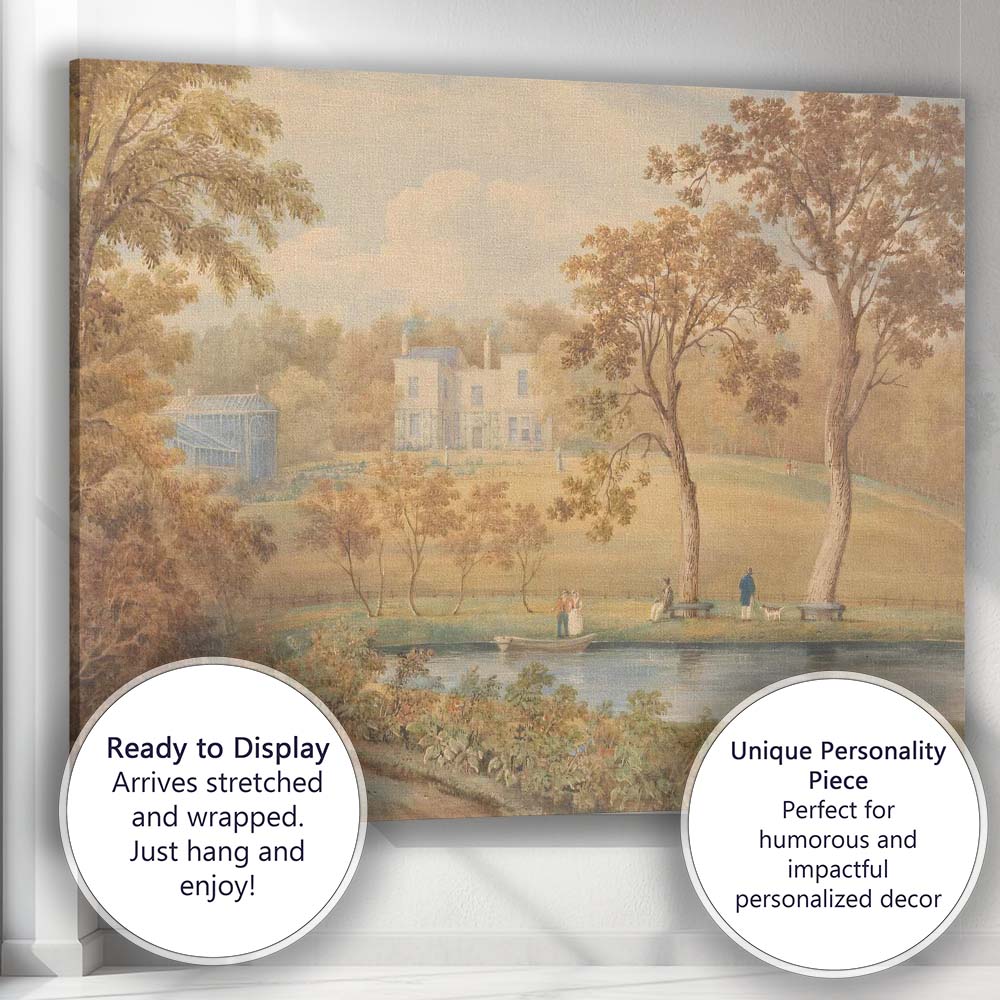 Elegant Country House Garden Lake Landscape Watercolour Canvas Wall Art Print Decor Picture Ready to Hang