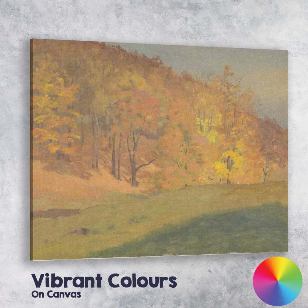 Golden Autumn Forest Hillside Landscape Painting Canvas Wall Art Print Decor Picture Ready to Hang