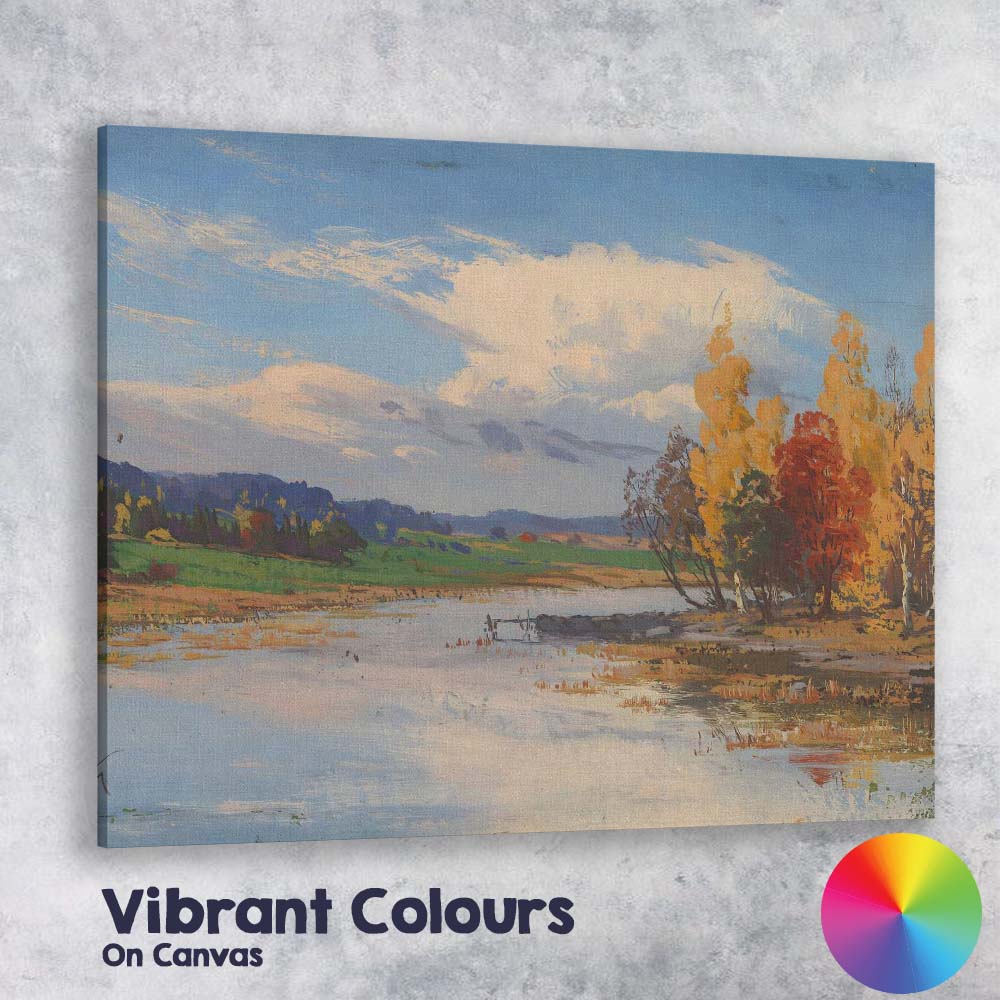 Autumn Lakeside Reflections Colourful Trees Landscape Painting Canvas Wall Art Print Decor Picture Ready to Hang