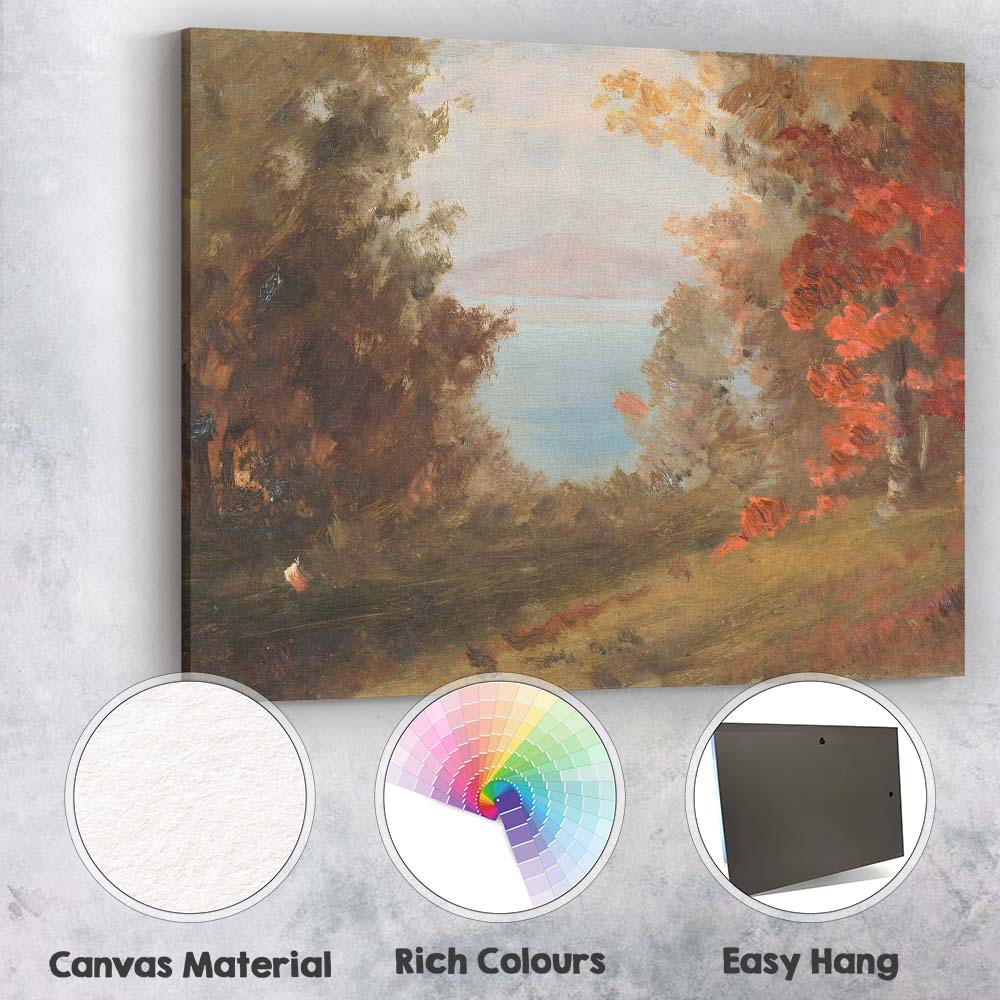 Autumn Woodland Lake View Romantic Impressionist Landscape Canvas Wall Art Print Decor Picture Ready to Hang
