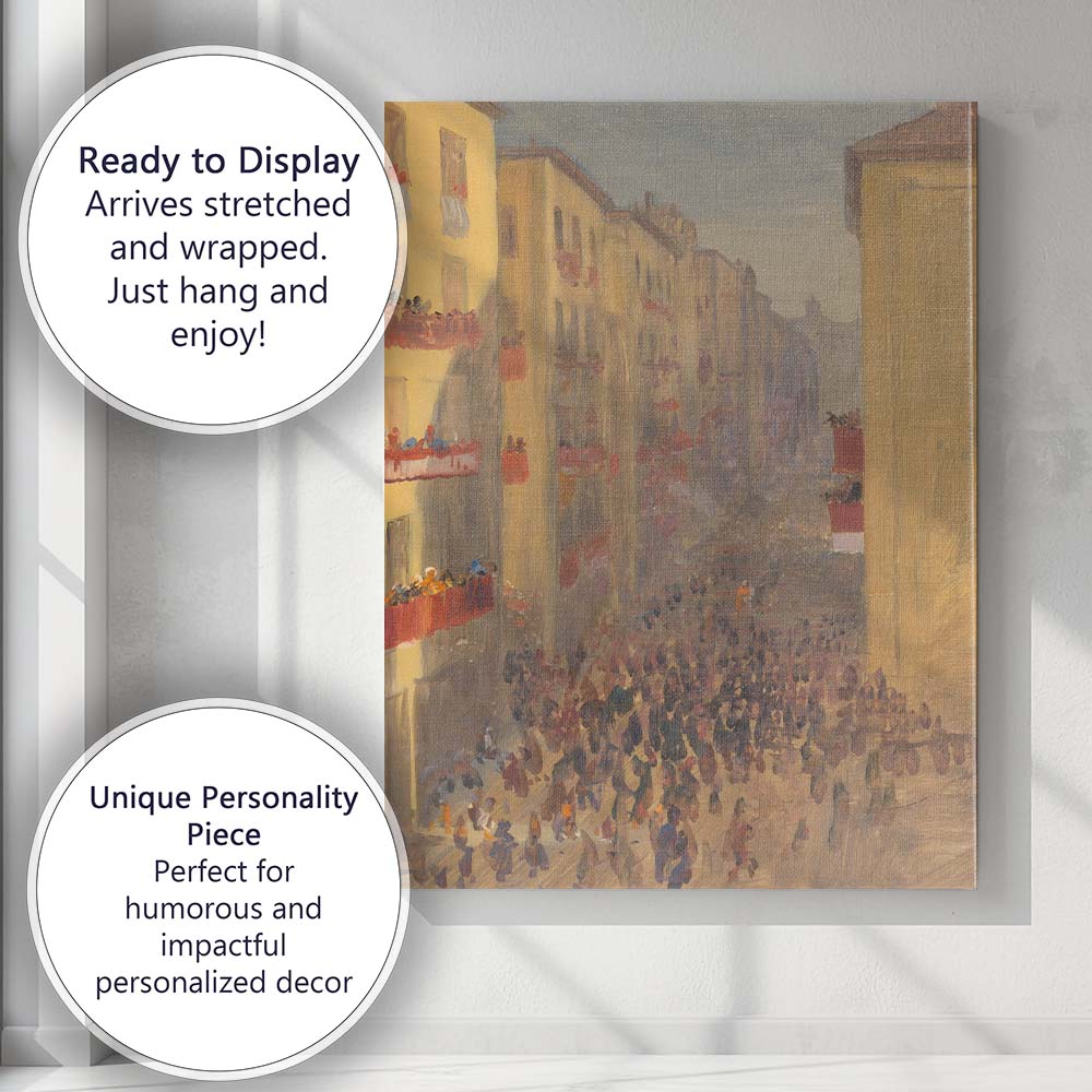 European Street Festival Celebration Impressionist City Scene Canvas Wall Art Print Decor Picture Ready to Hang