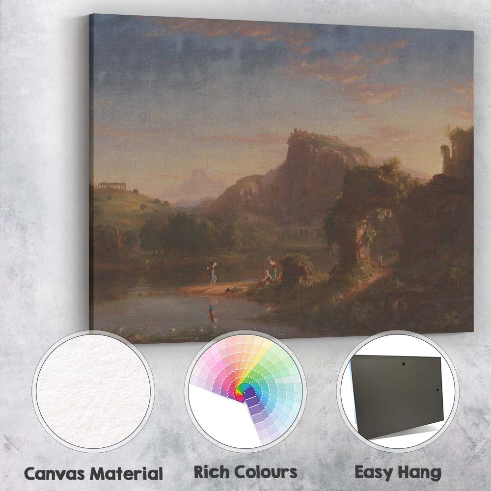Classical Romantic Mountain Lake Ruins Landscape Painting Canvas Wall Art Print Decor Picture Ready to Hang