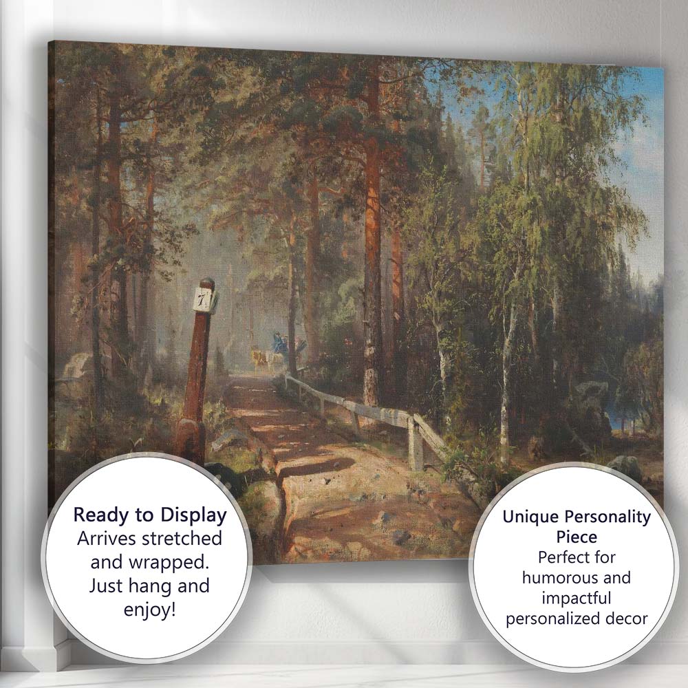 Forest Bridge With Horse Drawn Carriage Rustic Woodland Scene Canvas Wall Art Print Decor Picture Ready to Hang