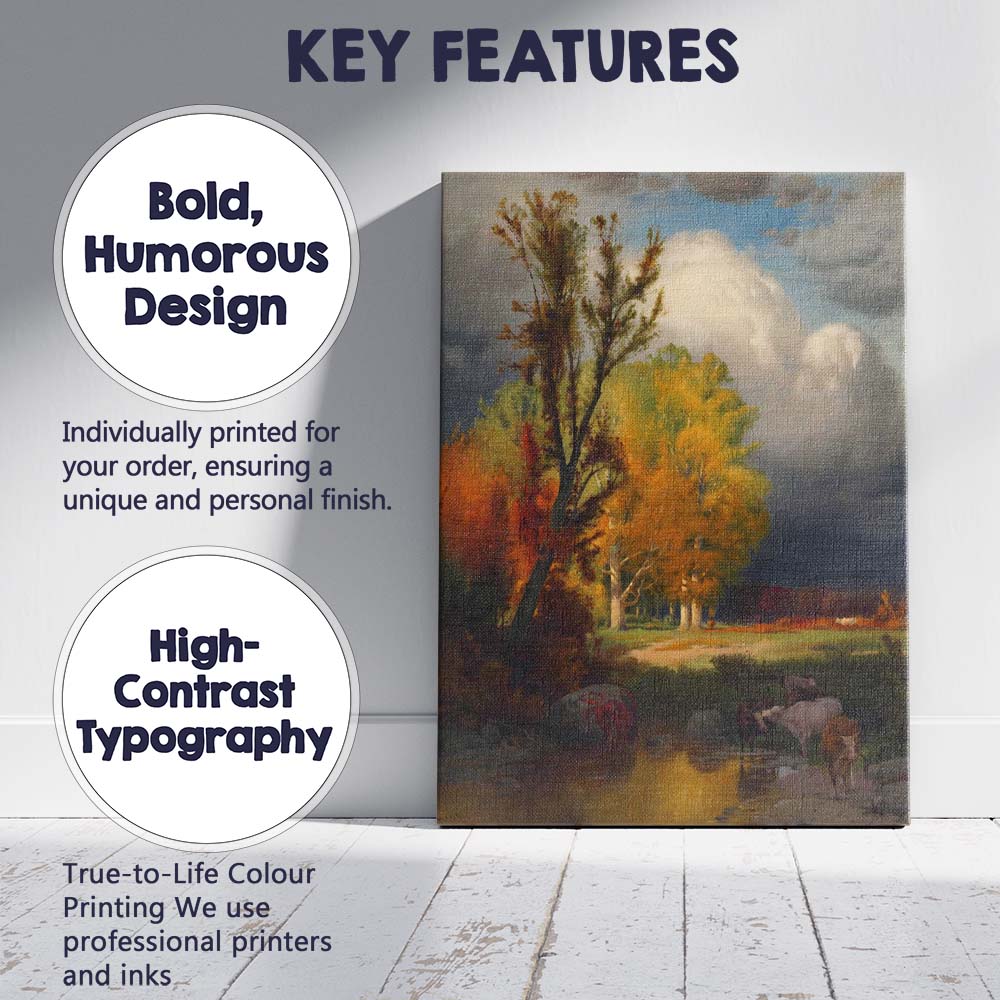 Dramatic Autumn Trees Stormy Sky Pastoral Landscape Canvas Wall Art Print Decor Picture Ready to Hang