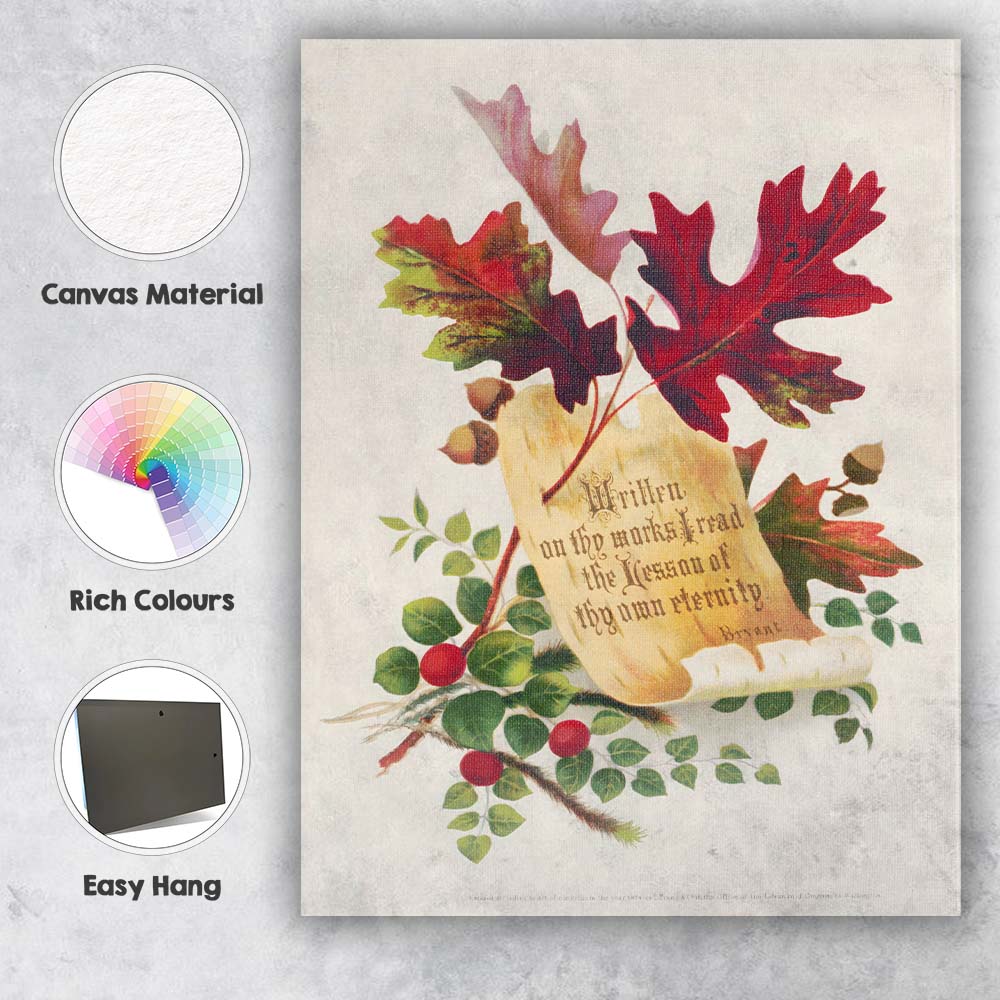 Victorian Autumn Oak Leaves Botanical Scroll Artwork Canvas Wall Art Print Decor Picture Ready to Hang