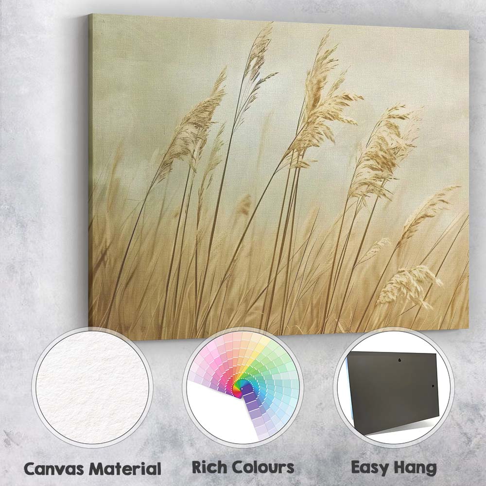 Soft Beige Pampas Grass Minimalist Botanical Nature Canvas Wall Art Print Decor Picture Ready to Hang
