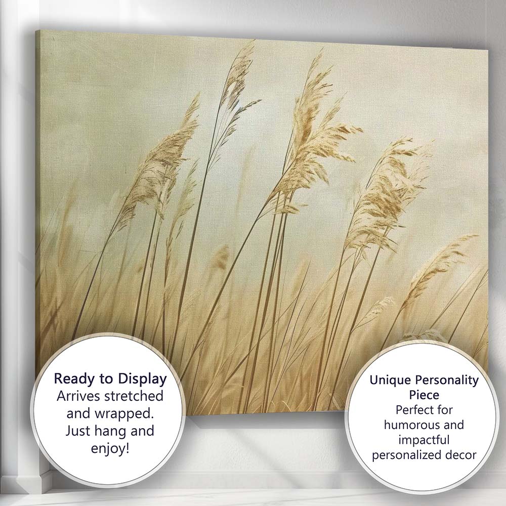 Soft Beige Pampas Grass Minimalist Botanical Nature Canvas Wall Art Print Decor Picture Ready to Hang