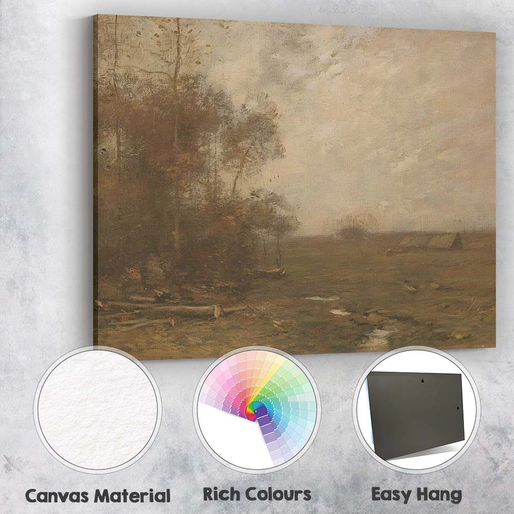 Moody Rural Wetland Landscape Tonal Oil Painting Canvas Wall Art Print Decor Picture Ready to Hang