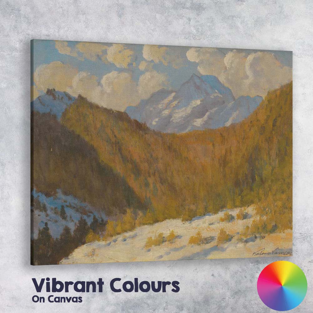 Autumn Mountain Valley Snow Peak Landscape Oil Painting Canvas Wall Art Print Decor Picture Ready to Hang
