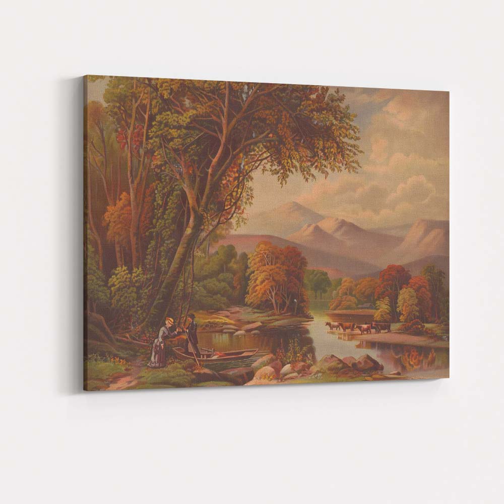 Romantic Lakeside Mountain Landscape With Figures Canvas Wall Art Print Decor Picture Ready to Hang