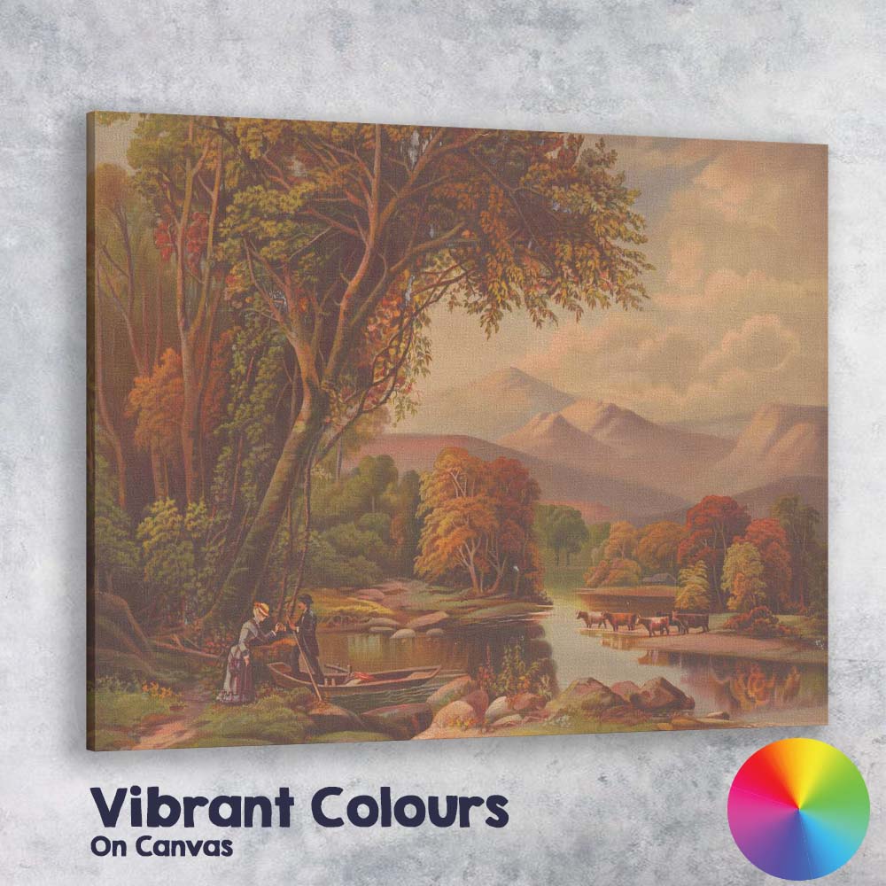 Romantic Lakeside Mountain Landscape With Figures Canvas Wall Art Print Decor Picture Ready to Hang