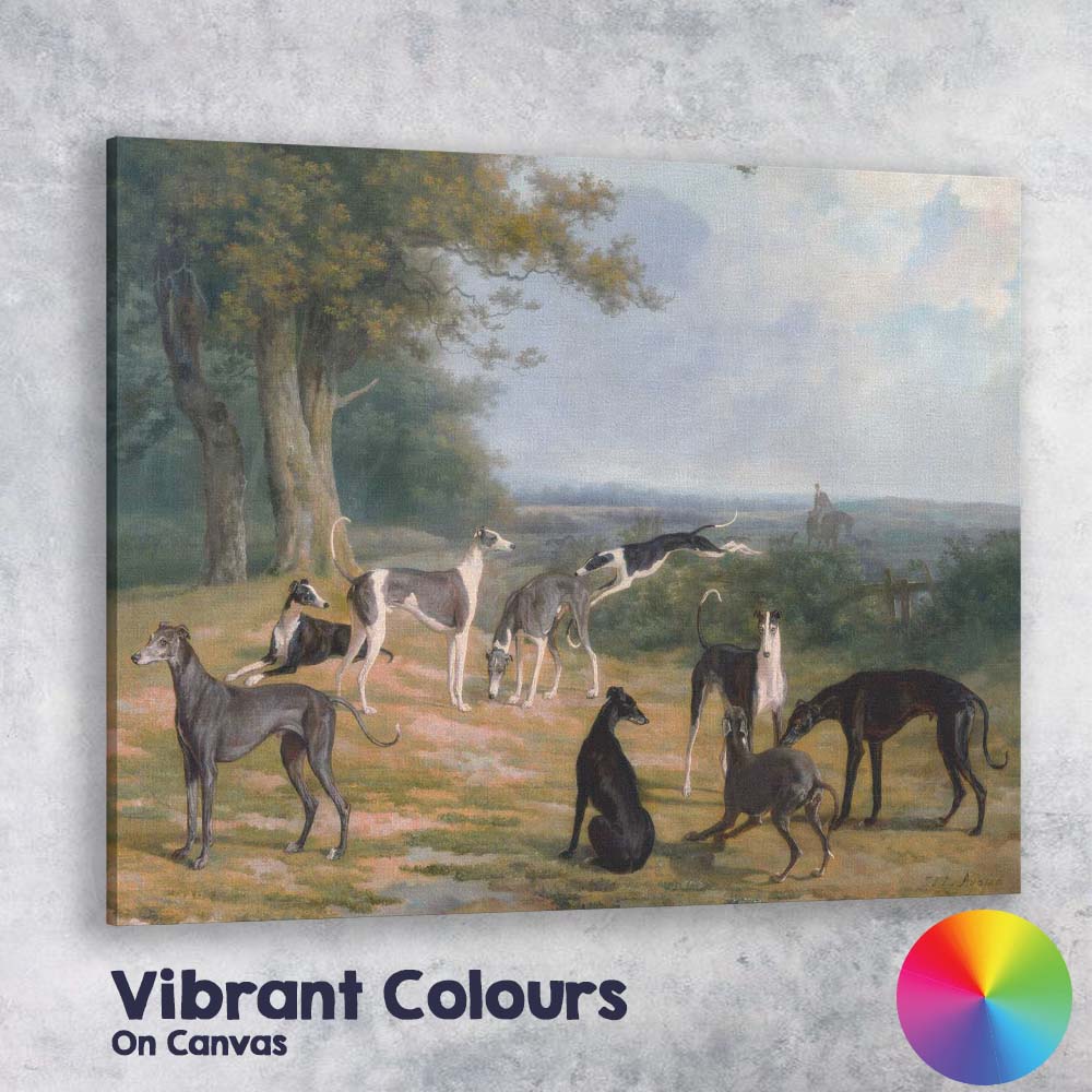Traditional Greyhound Dogs in Country Estate Landscape Canvas Wall Art Print Decor Picture Ready to Hang