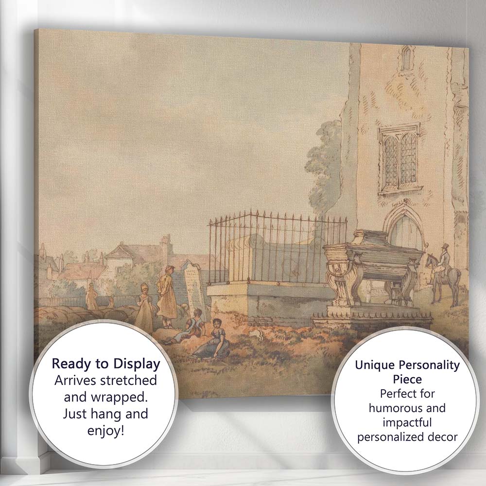 Historic Churchyard Watercolour Village Scene Canvas Wall Art Print Decor Picture Ready to Hang