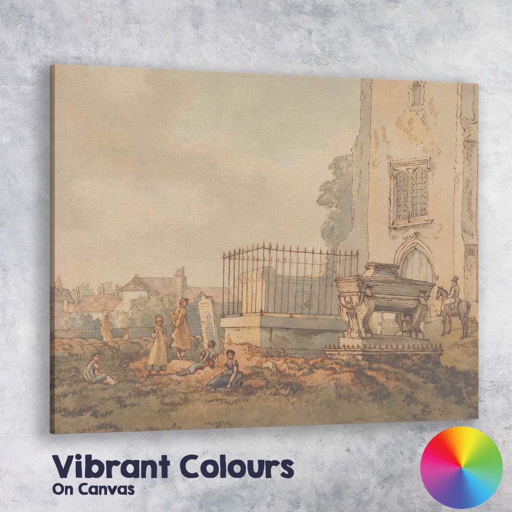 Historic Churchyard Watercolour Village Scene Canvas Wall Art Print Decor Picture Ready to Hang