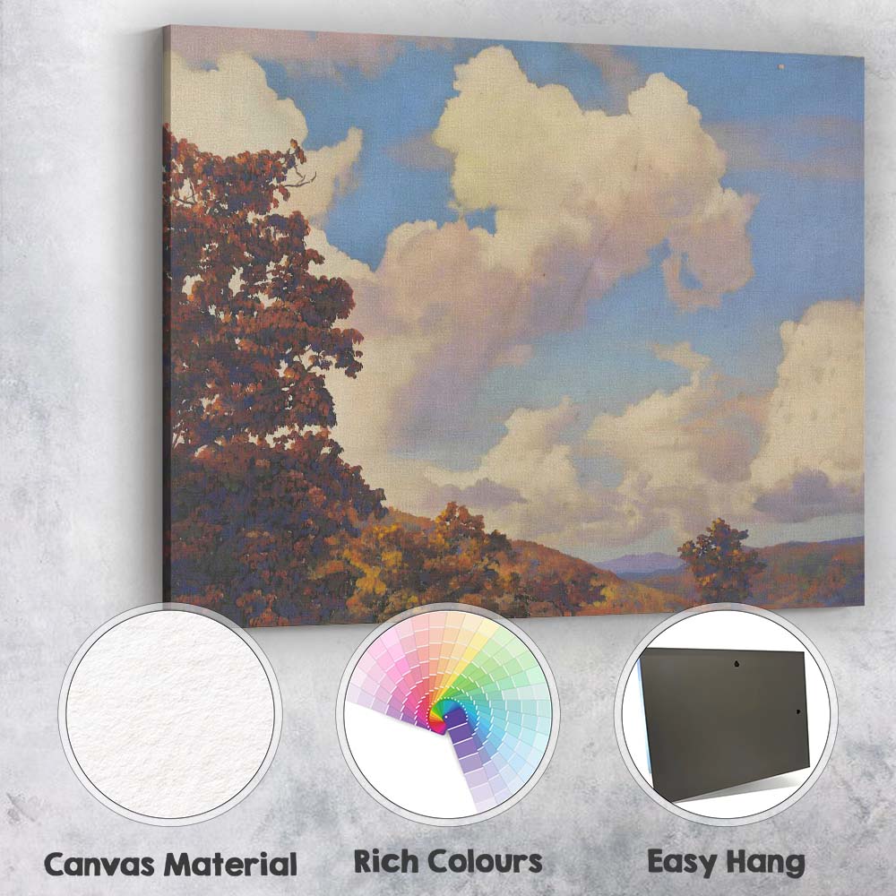 Autumn Woodland Cloudscape Scenic Landscape Painting Canvas Wall Art Print Decor Picture Ready to Hang