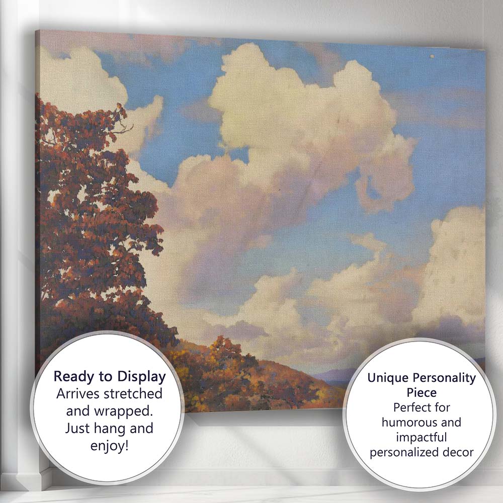Autumn Woodland Cloudscape Scenic Landscape Painting Canvas Wall Art Print Decor Picture Ready to Hang