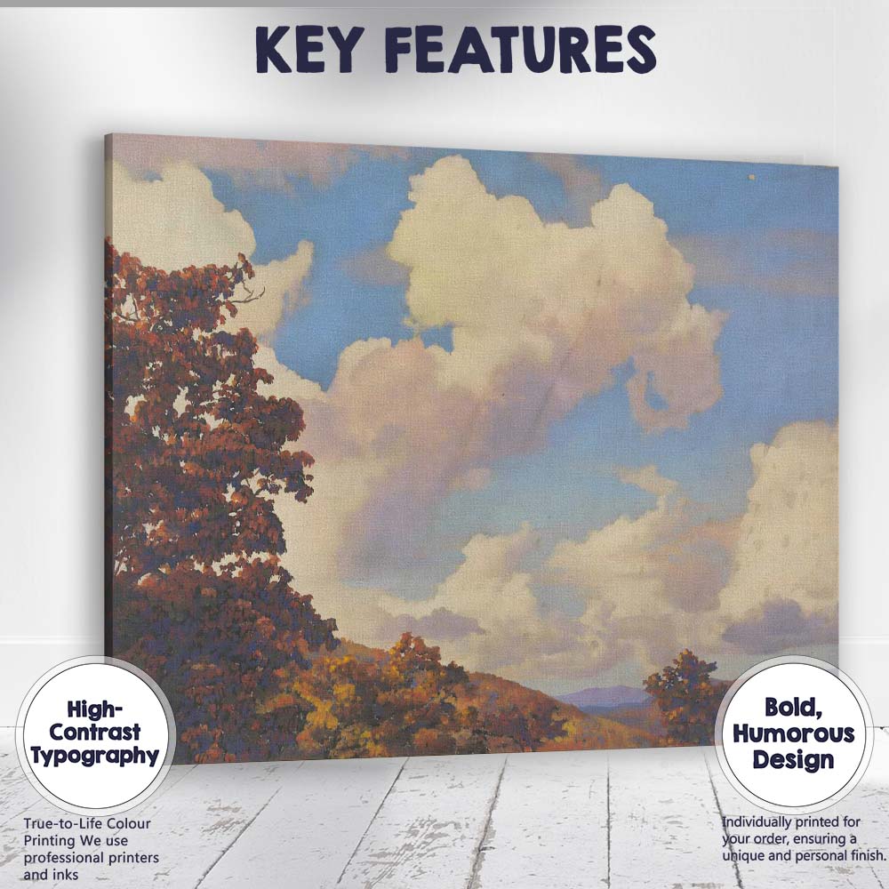 Autumn Woodland Cloudscape Scenic Landscape Painting Canvas Wall Art Print Decor Picture Ready to Hang