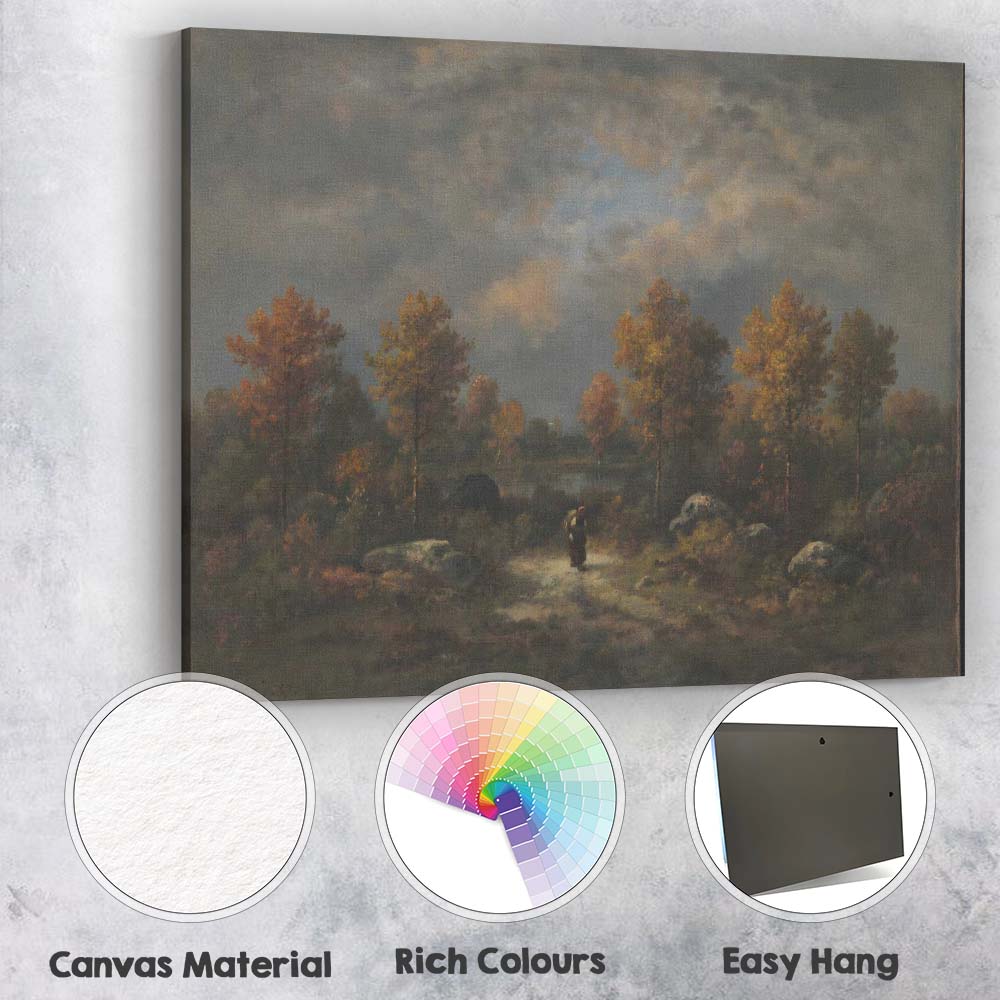 Moody Autumn Forest Lake Evening Landscape Canvas Wall Art Print Decor Picture Ready to Hang