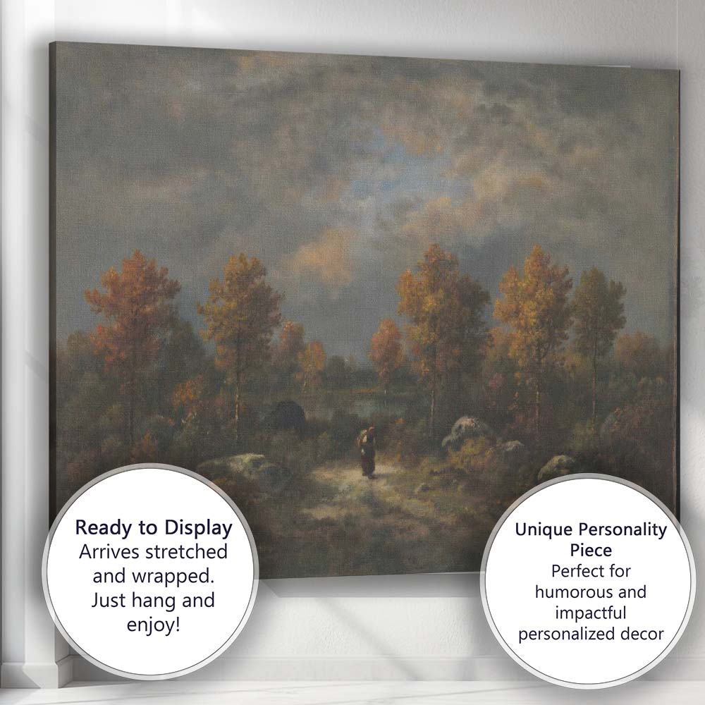Moody Autumn Forest Lake Evening Landscape Canvas Wall Art Print Decor Picture Ready to Hang