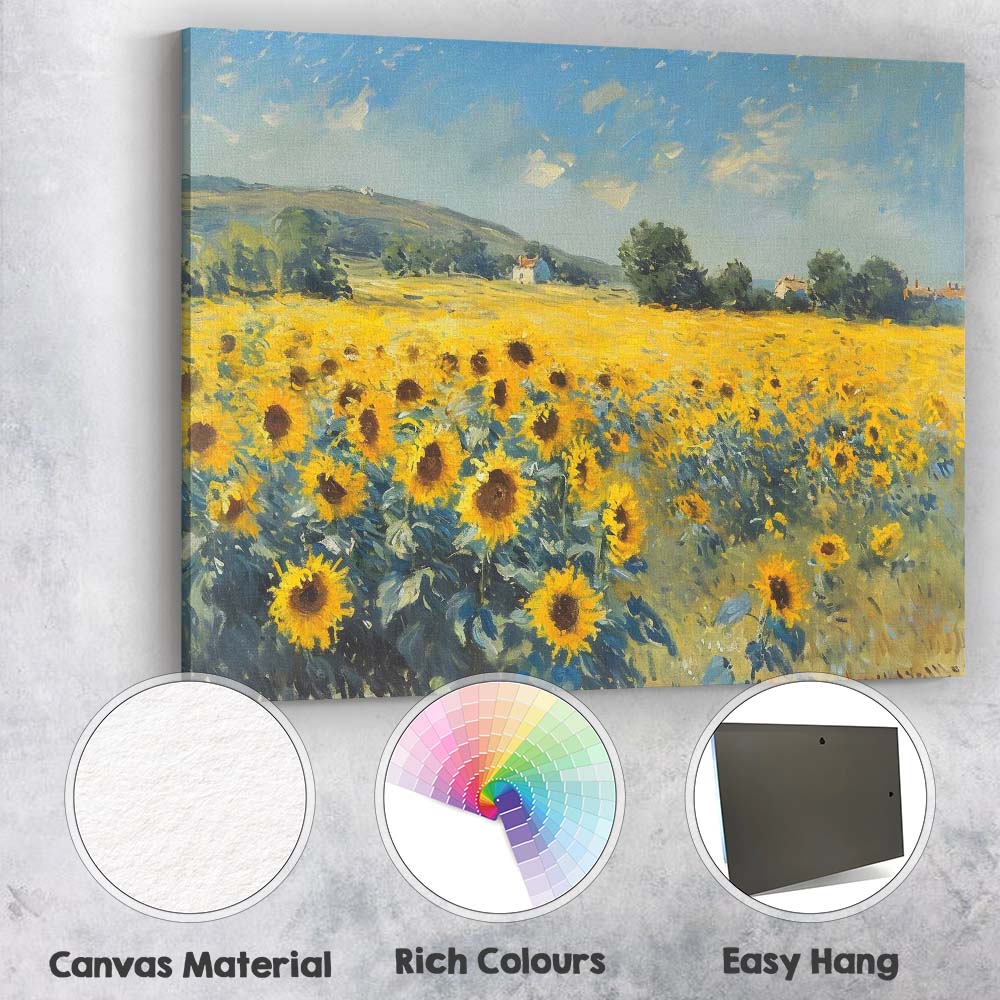 Bright Sunflower Field Summer Countryside Landscape Canvas Wall Art Print Decor Picture Ready to Hang