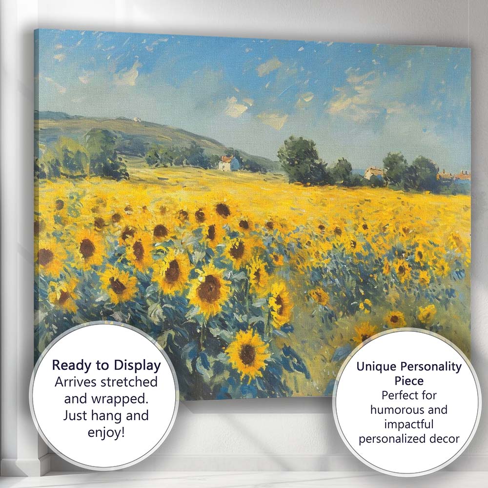 Bright Sunflower Field Summer Countryside Landscape Canvas Wall Art Print Decor Picture Ready to Hang