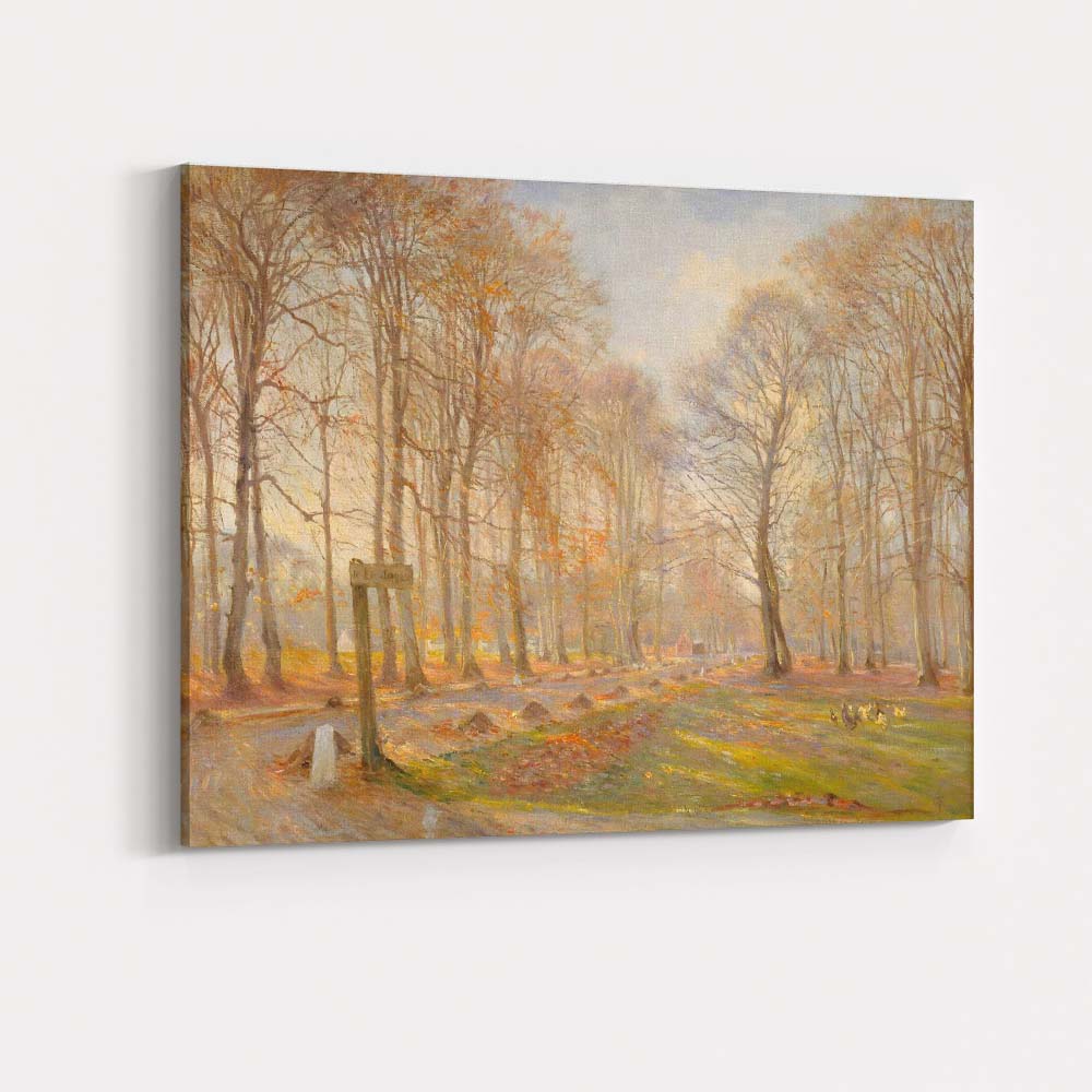 Sunlit Autumn Forest Path Woodland Landscape Painting Canvas Wall Art Print Decor Picture Ready to Hang