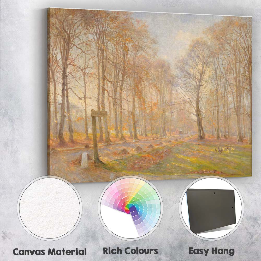 Sunlit Autumn Forest Path Woodland Landscape Painting Canvas Wall Art Print Decor Picture Ready to Hang