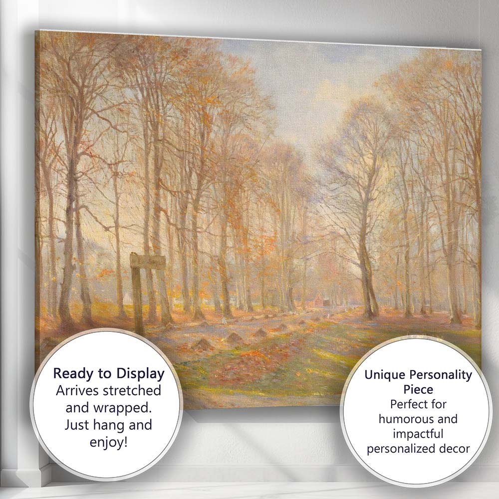 Sunlit Autumn Forest Path Woodland Landscape Painting Canvas Wall Art Print Decor Picture Ready to Hang