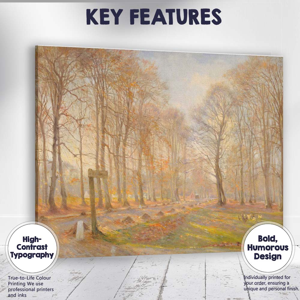 Sunlit Autumn Forest Path Woodland Landscape Painting Canvas Wall Art Print Decor Picture Ready to Hang