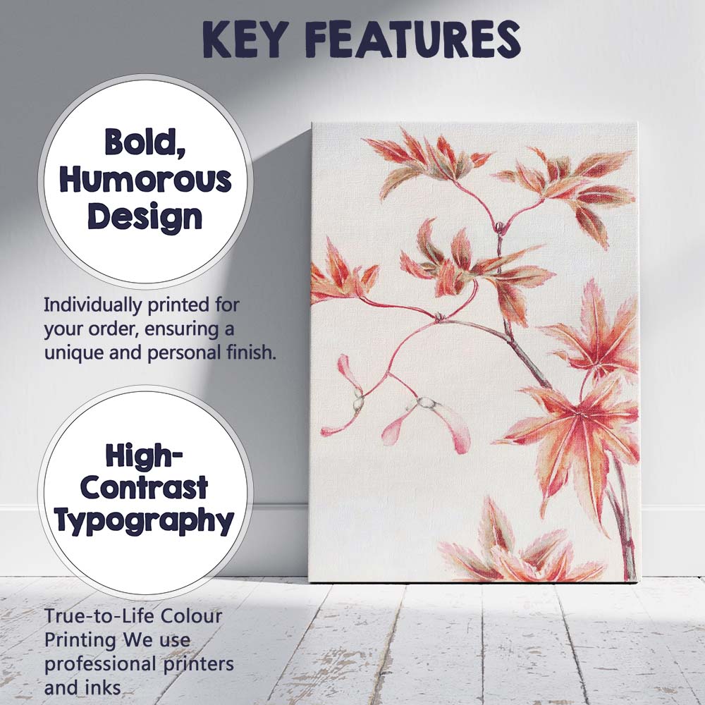Delicate Pink Japanese Maple Leaves Watercolour Botanical Art Canvas Wall Art Print Decor Picture Ready to Hang