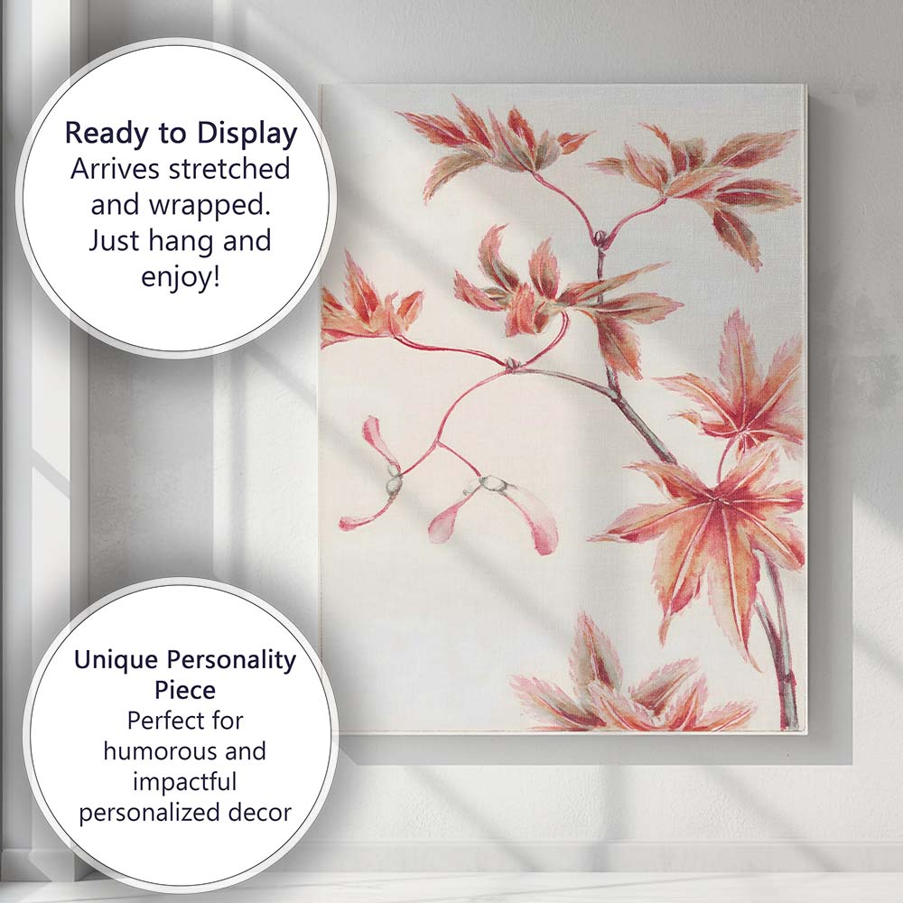 Delicate Pink Japanese Maple Leaves Watercolour Botanical Art Canvas Wall Art Print Decor Picture Ready to Hang